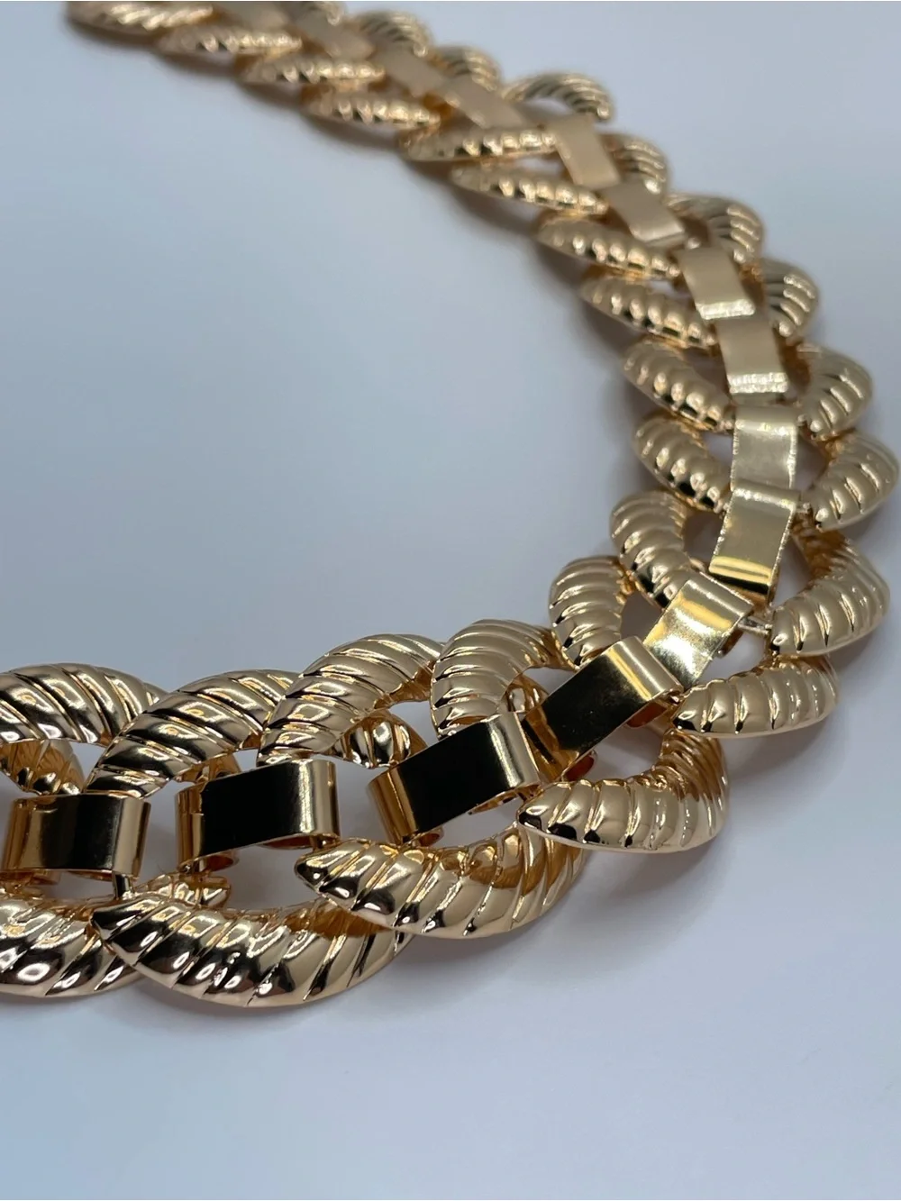 Gold Chunky Chain Link Statement Necklace Bold Modern Runway Textured